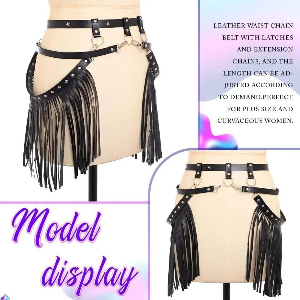 Fringe Leather Belt Women's Black Waist Body Accessories Fashion Rave